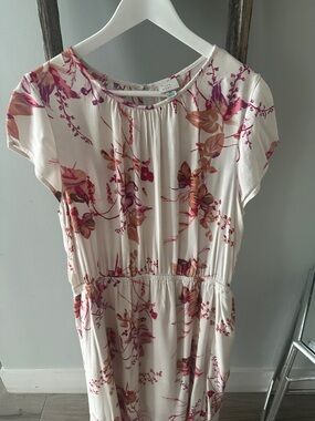 a new day Cream Floral Midi Dress with Pink & Orange Accents